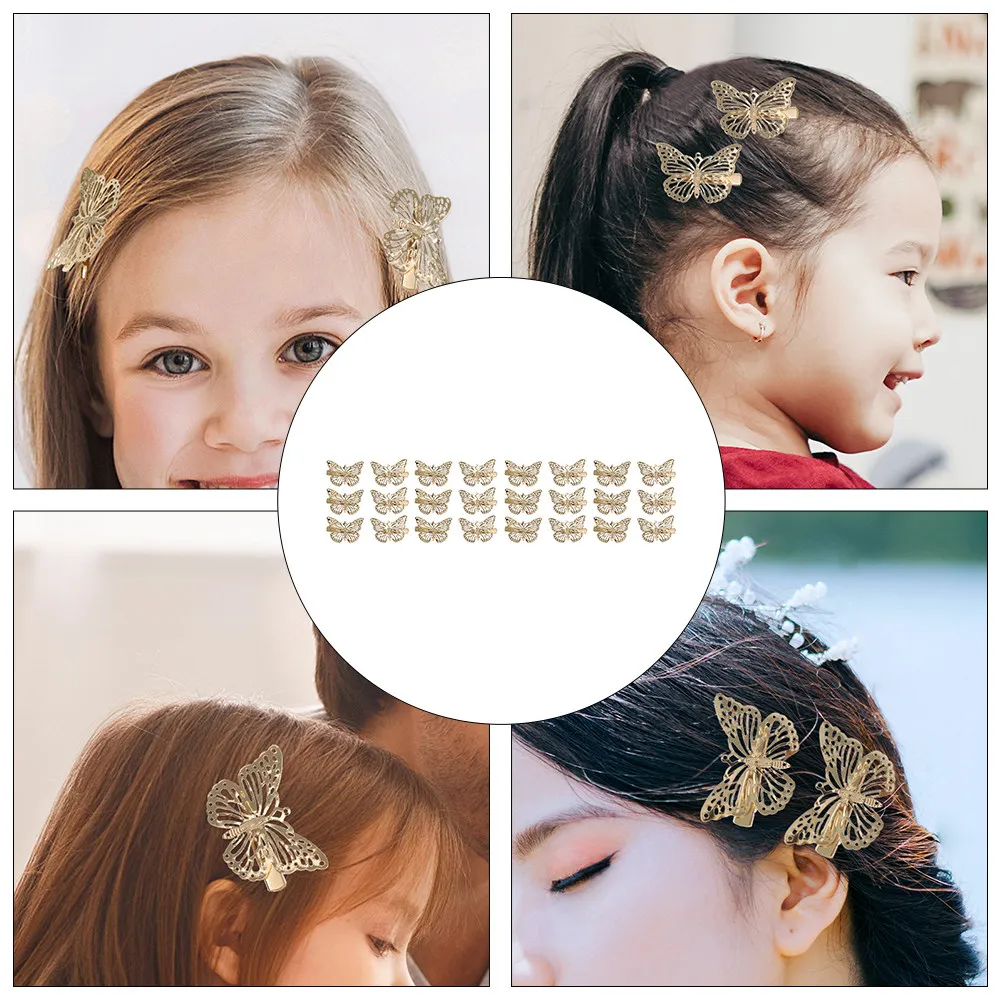 

24Pcs Metal Golden Butterflies Hair Clips Delicate Fashion Hairpins for Women Elegant Hair Accessory Butterfly Side Clamps Daily