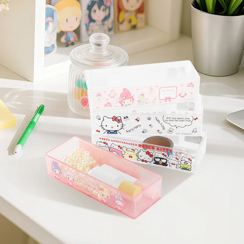 

Sanrio Hello Kitty Storage Box Jewelry Plastic Cosmetics Storage Box Rectangular Uncover Dustproof Storage Box Gifts for Kids