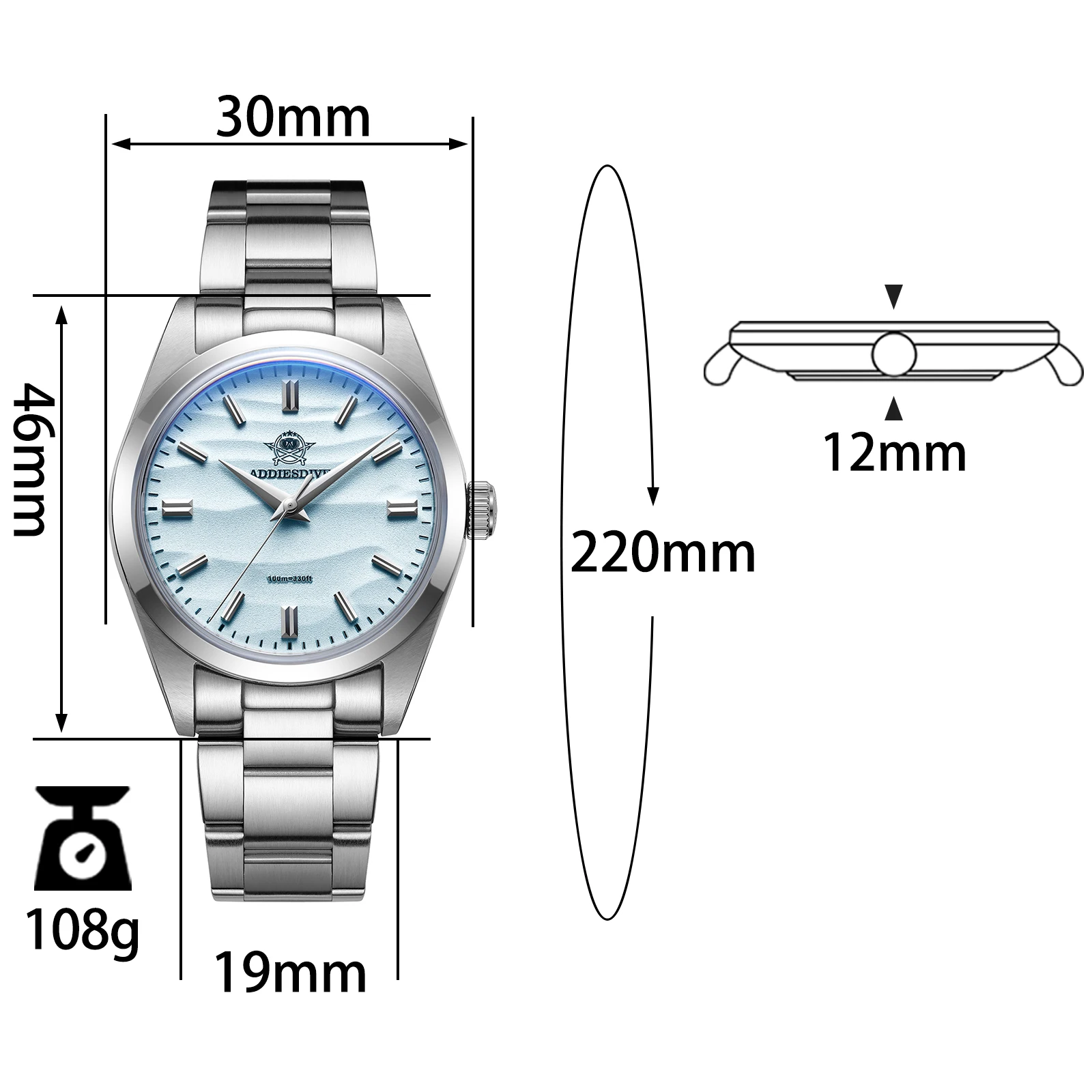 ADDIESDIVE Stainless Steel Quartz Watch Bubble Mirror Glass 100m Waterproof Analog Watches Business Diving Watches Luxury Men