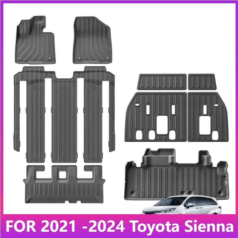 

Коврики для Toyota Sienna 2021–2023 2024 гг. (только для 7 мест) Коврик для багажника автомобиля Коврик для багажника TPE 3D Коврик для ног Черный Левый руль