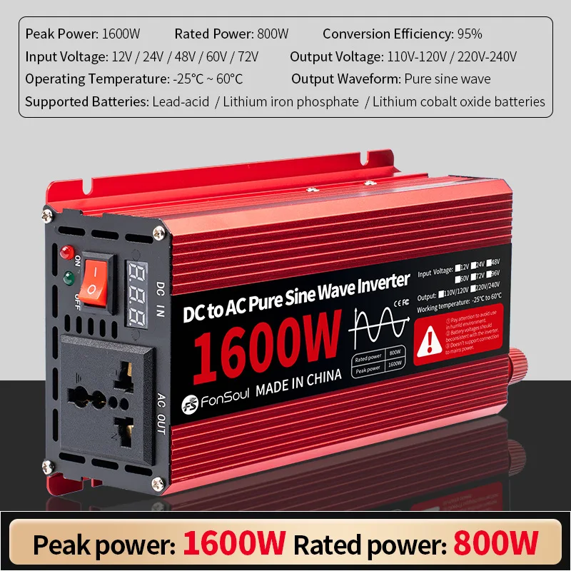 2600W 1600W Pure Sine Wave Off Grid Inverter 12V 24V 48V 60V 72V DC to AC 220V 230V 240V 1.5KW 2.5KW Inverters For Car Battery - view 4
