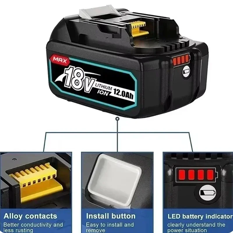 NEW 18V WIth LED Charger BL1860 Rechargeable Battery 12000mAh Lithium Ion for Makita 18v Battery BL1840 BL1850 BL1830 BL1860