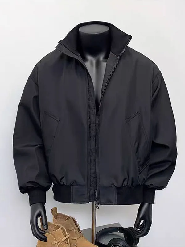 

American Retro Pilot Jaet Men's Spring Stand Collar Loose Thin Windproof Casual Outerwear Polyester Fiber Long Sve Zipper