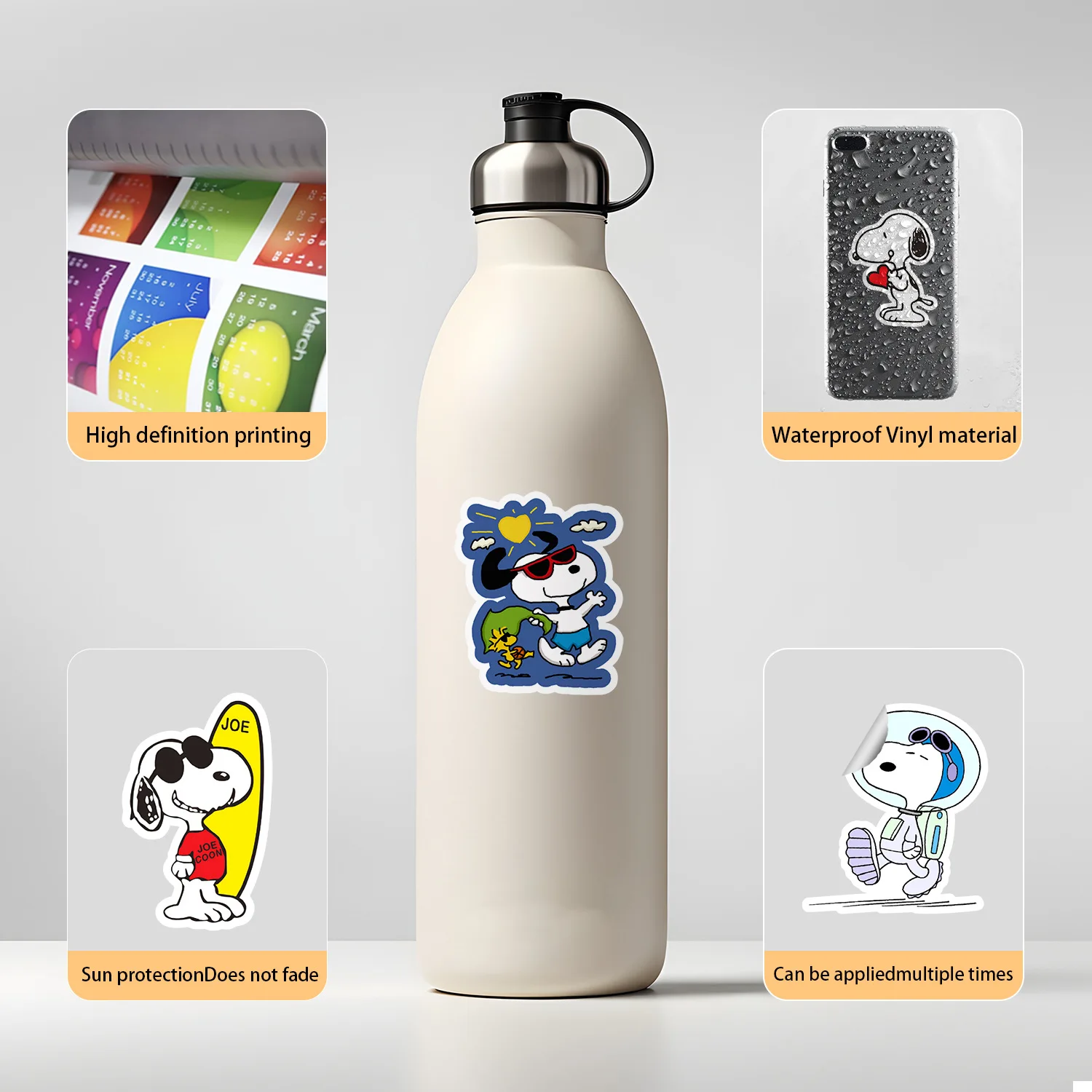 50 Stück Snoopy Animations-Aufkleber Niedliche Hunde Cartoon-Dekorationen für Gepäck, Telefon, Gitarre, Scrapbook, Kühlschrank, Tasse, Klassisches Kinderspielzeug – Detail 6
