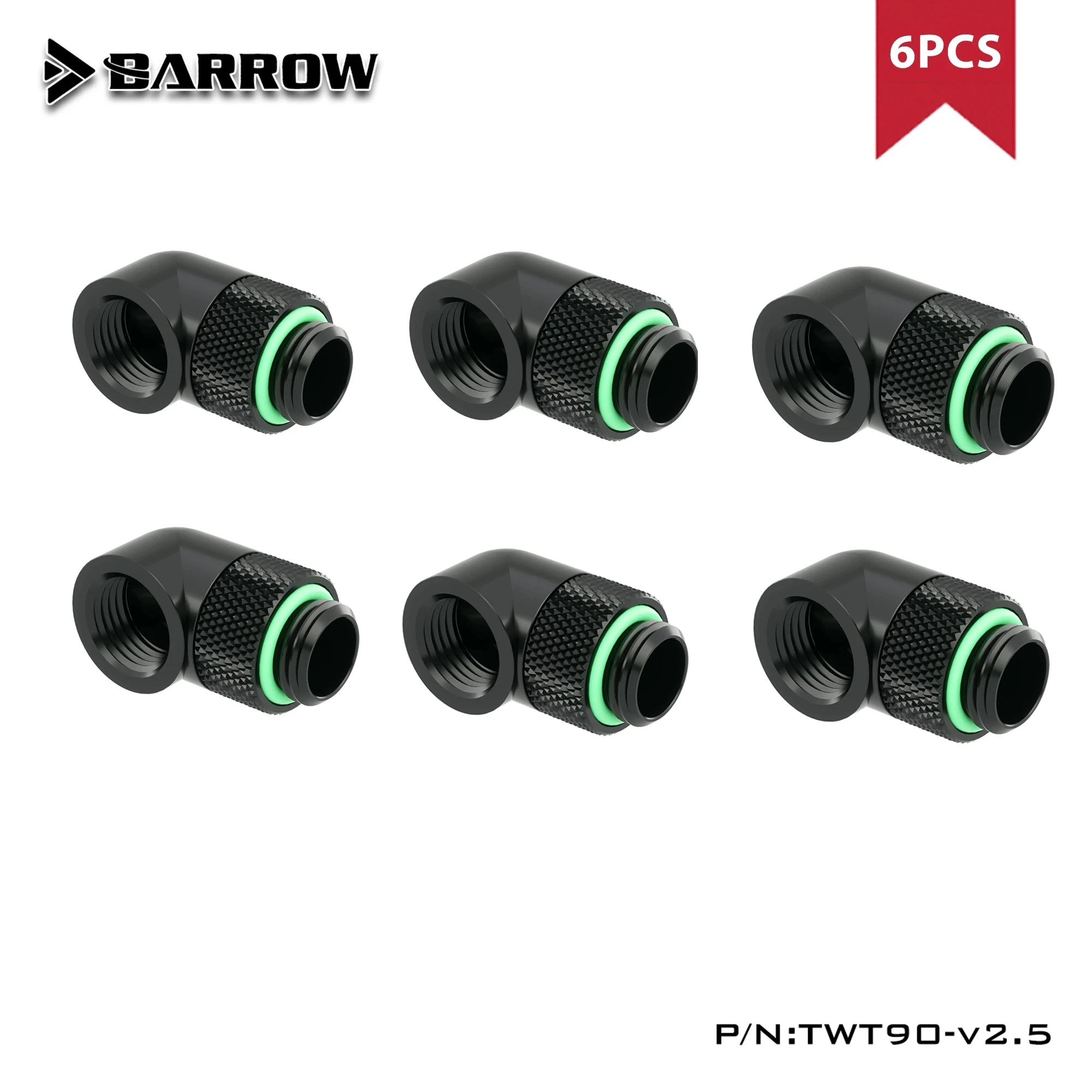 Barrow 4/6pcs TWT90-v2.5 ,90 Degree Rotary Fitting , G1/4