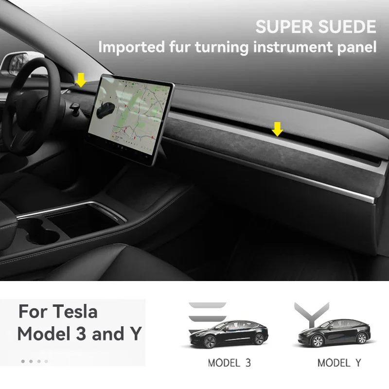 

For Tesla Model 3 2017-2023 Model Y 2020-2024 Super Suede Car Center Console Dashboard Door Panel Trim Accessories