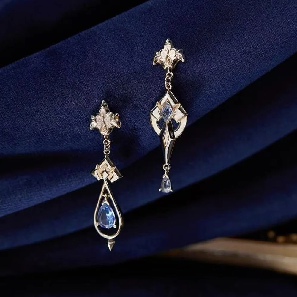 게임 겐신 임팩트 후리나 코스프레 귀걸이 메탈 이어 스터드 비대칭 이어드롭 성인용 비즈 체인 이어 클립 패션 파티 소품