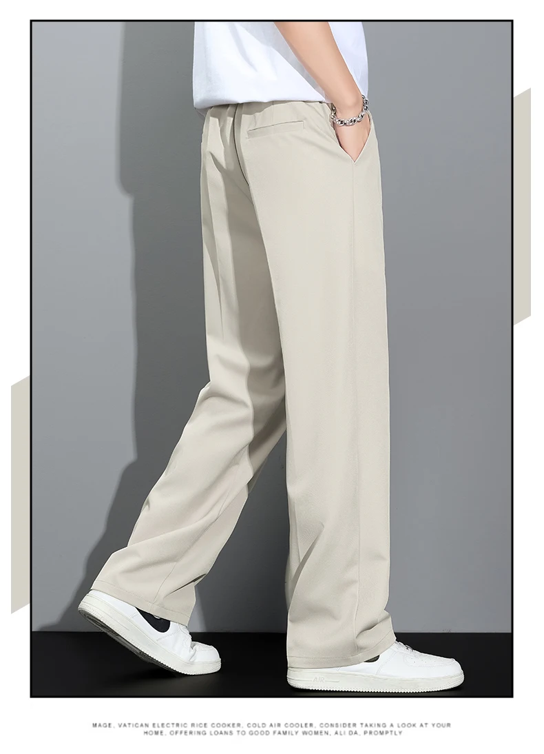 Herren 2026 Koreanischer Stil Lose Gerade Drapierte Leichte Freizeithose Khaki Grau Schwarz Herrenhose Herbst Winter – Detail 4