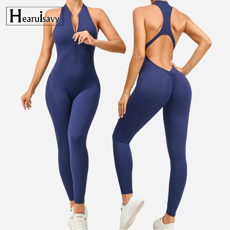 

Hearuisavy Gym Sports Jumpsuit Yoga Clothing Women Workout Set Bodysuits Fitness Rompers Female Zippers One-piece Suit Women