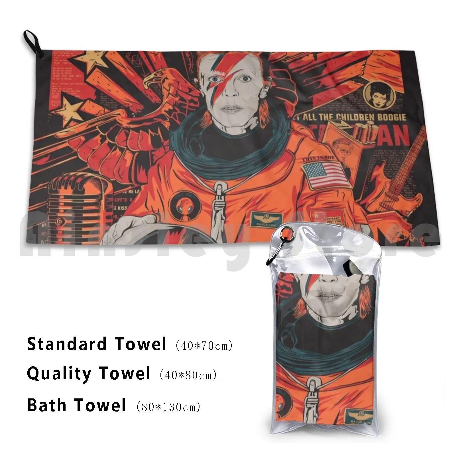 Bowie Illustration Beach Towel Quick Dry Quality Towel Bowie Starman Space