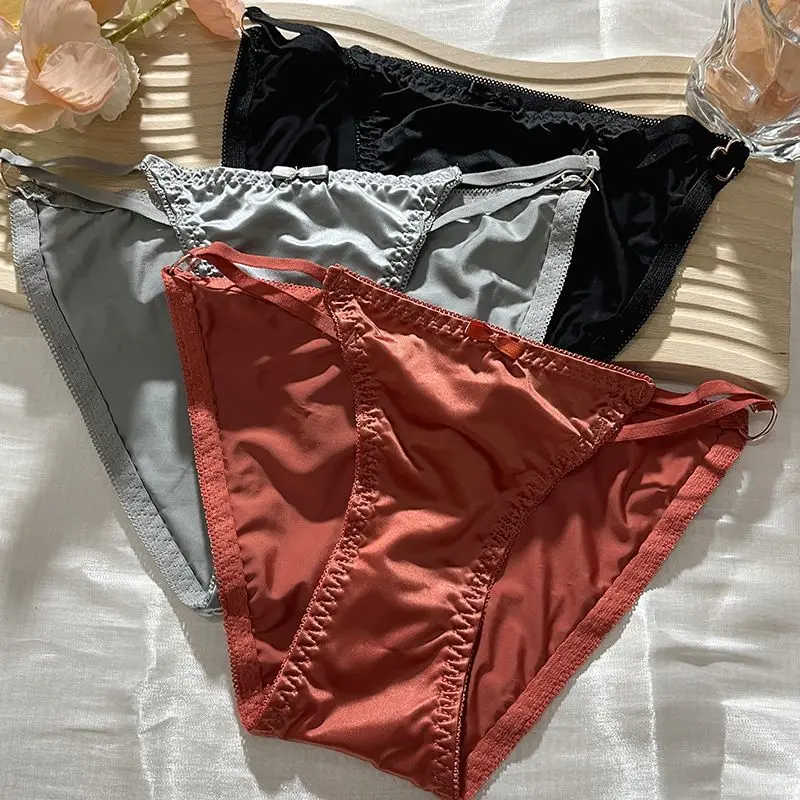 New Traceless Comfort Pants Low Waist Bowkont Satin Briefs Girl Cotton Profile Shorts Lift Hips Panties Breath Underwear Women