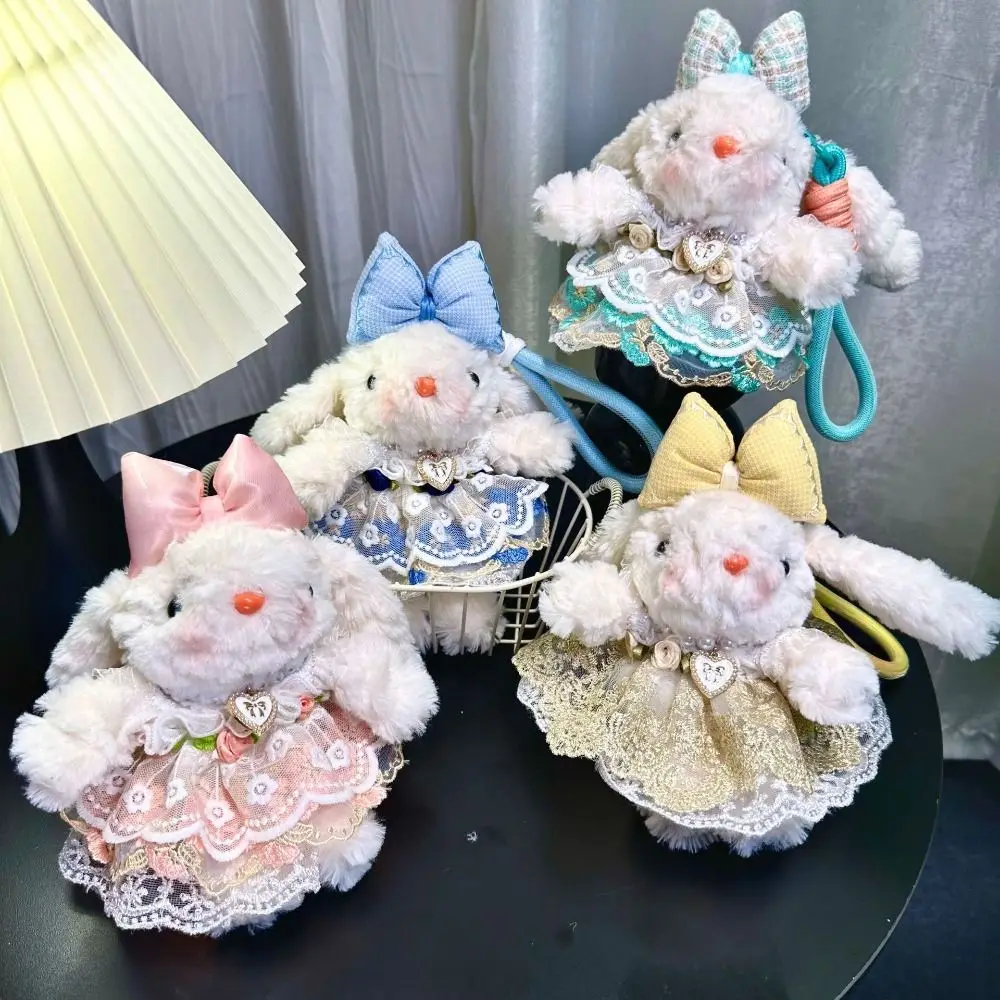 

Bow Plush Rabbit Keychain Princess Pearl Dress Western Highland Dog Rabbit Doll Keyring Cartoon Soft Drooping Ear Rabbit Pendant