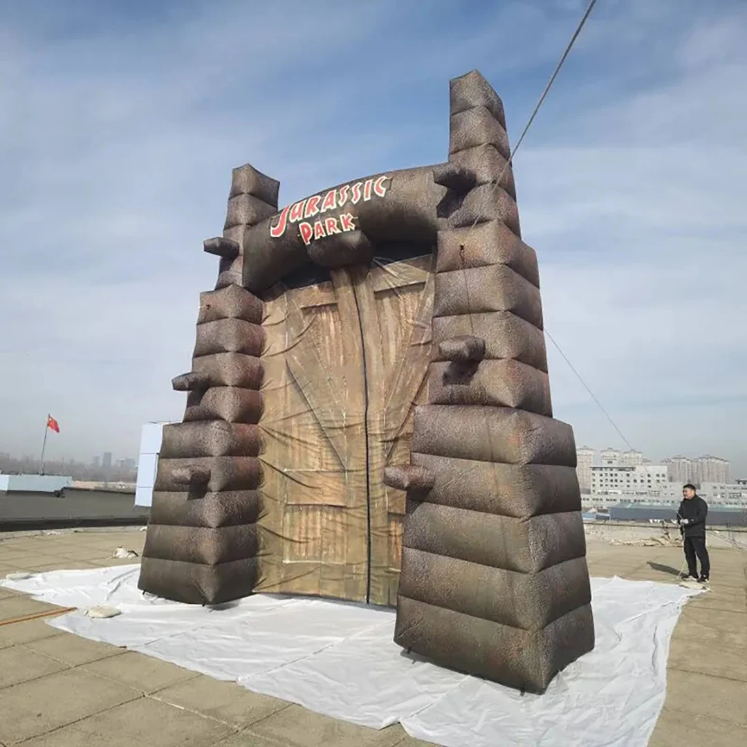 6x4M Giant Inflatable Arch Air Blow Lifelike Wooden Entrance Archway Event Perfromance Gate Decor Dinosaur Theme Event Advert