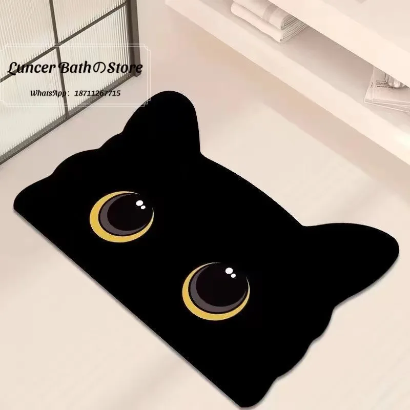 New cute cat diatom mud bathroom floor mat bathroom door shower room dirt-resistant and easy to take care of absorbent foot mat