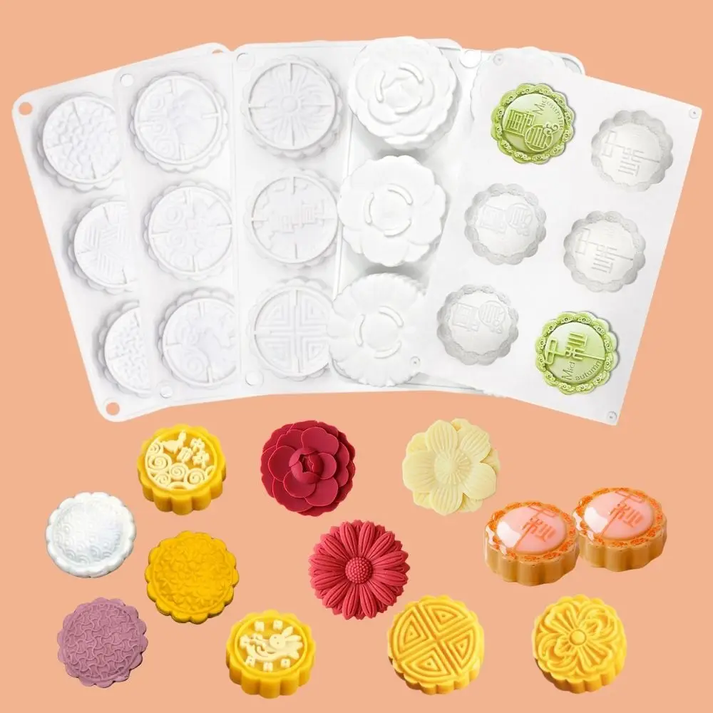 

Candle Mold 3D 6 Holes Mooncake Mold Chinese Style Silicone Mung Bean Mold Non-stick Embossed Pastry Mold for Home
