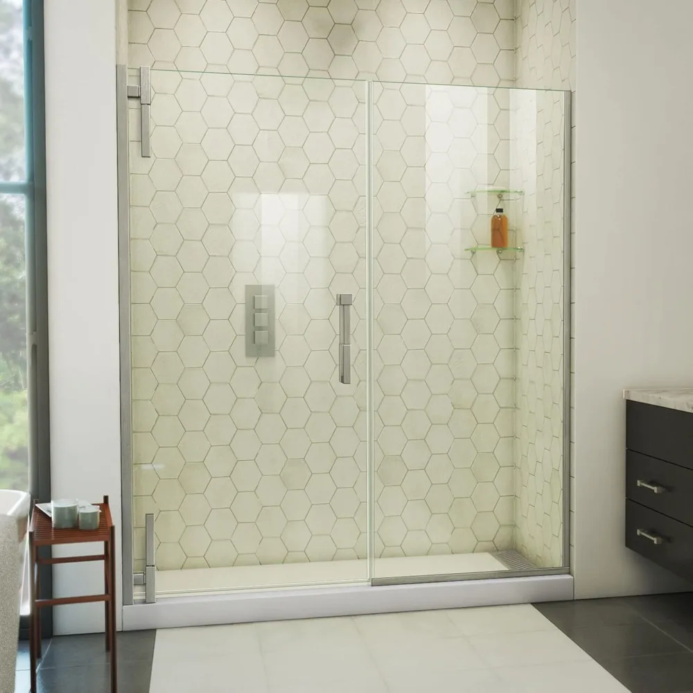 Shower Door,62-63 “x 72”,Brushed Nickel,Frameless Pivot,3/8