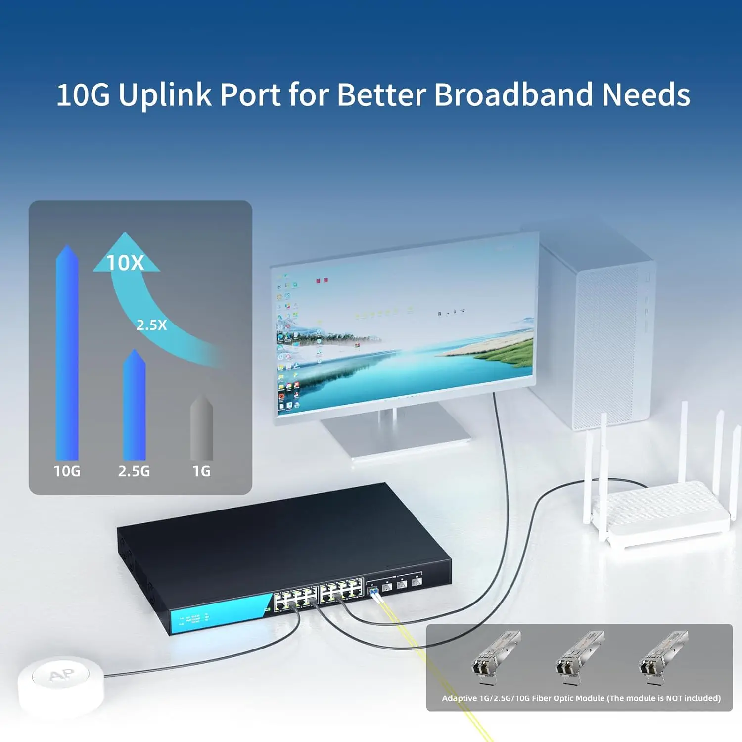 KeepLiNK 16-Port Network Ethernet Switch 4x 10G SFP Slots 2.5G RJ45 Ports 240Gbps Capacity Fan