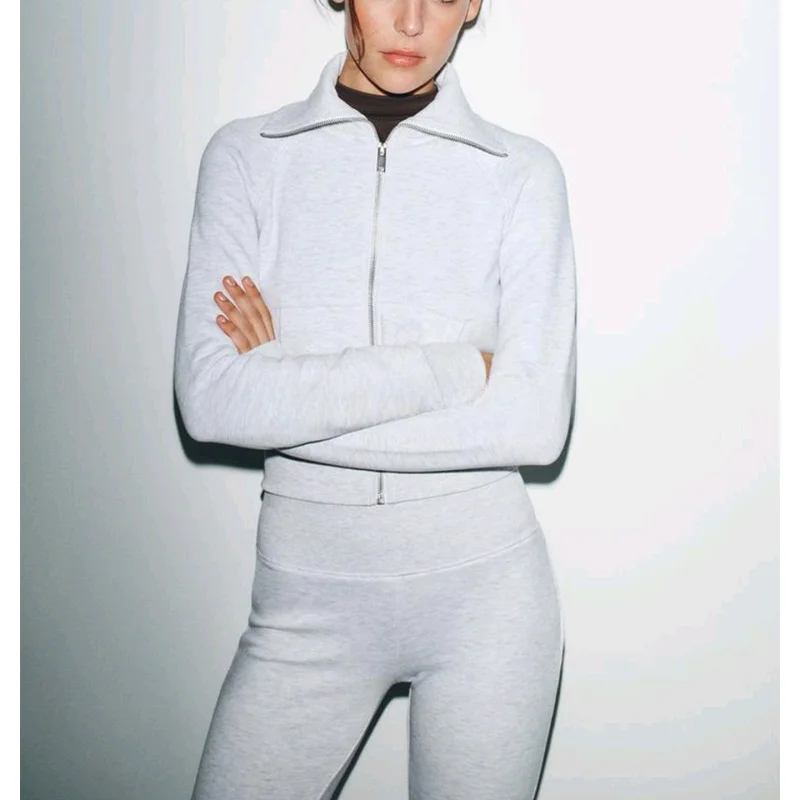 ارتفاع الخصر رفرف طوق طويل Sve Fce Jaet 47486 Bootcut السراويل 47487 عارضة Sle الخريف Faion مجموعة معطف المرأة #3