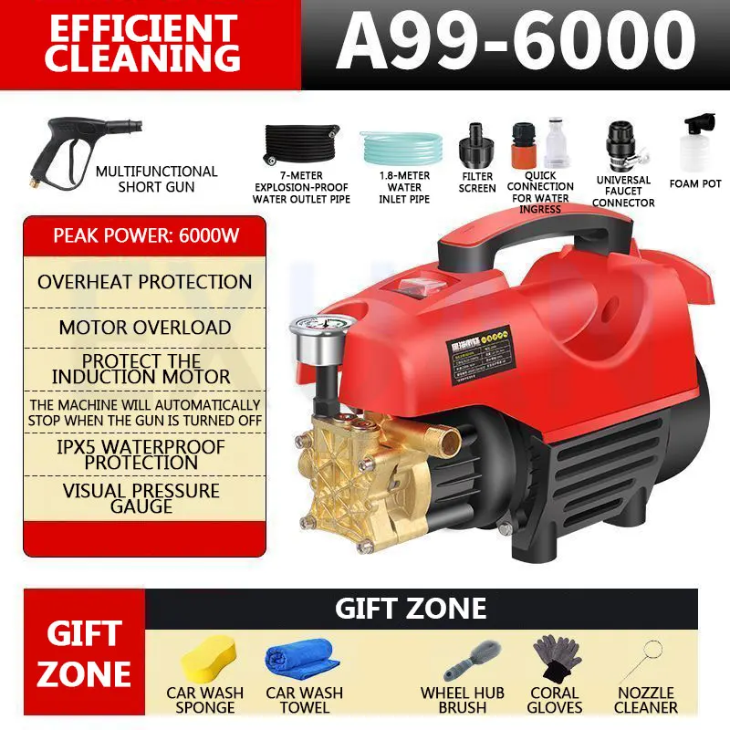 High-pressure Car Washing Machine Household 220V Cleaning Machine Fully Automatic Car Washer Water Gun Portable Brush Car Pump