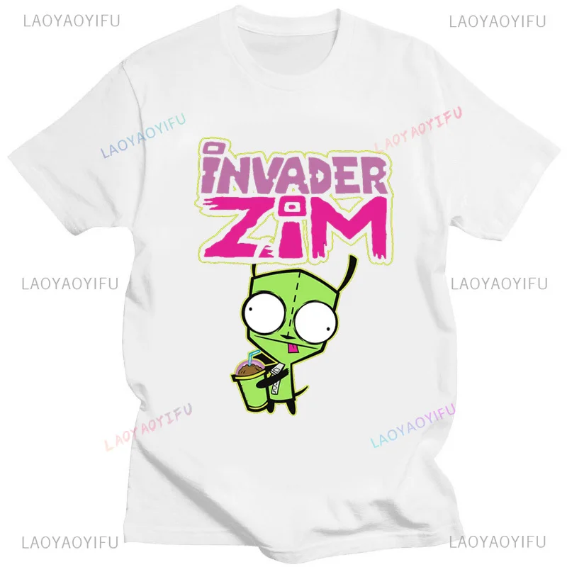 Camiseta con estampado de Zim Invader Gir para hombre, camisa Retro de algodón con imagen de Zim, ropa de calle a la moda