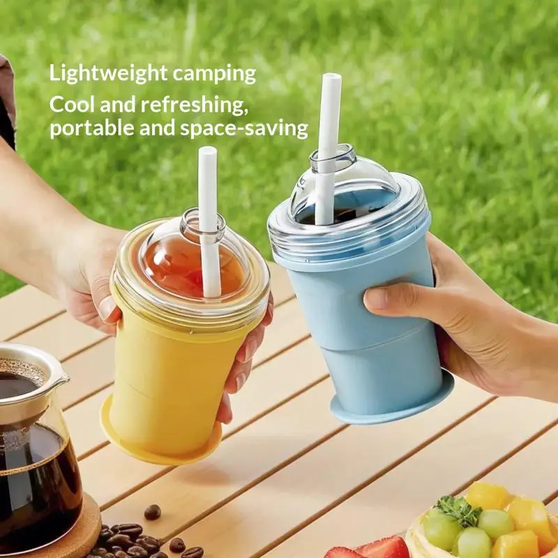 Foldable Silicone 2in1 Travel Mug Leakproof Ice Ball Maker Portable Cup For Cocktails Juice Daily Kitchen Accessory
