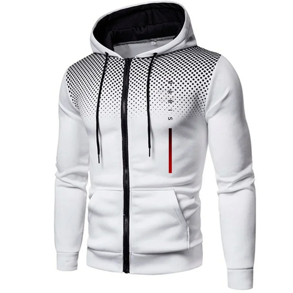 Herbst-Winter Herren Motorrad-Reitjacke mit Reißverschluss, Paris Mode Herren Zip-Up Hoodie, Urban Casual Sportlicher Kapuzenmantel – Detail 2