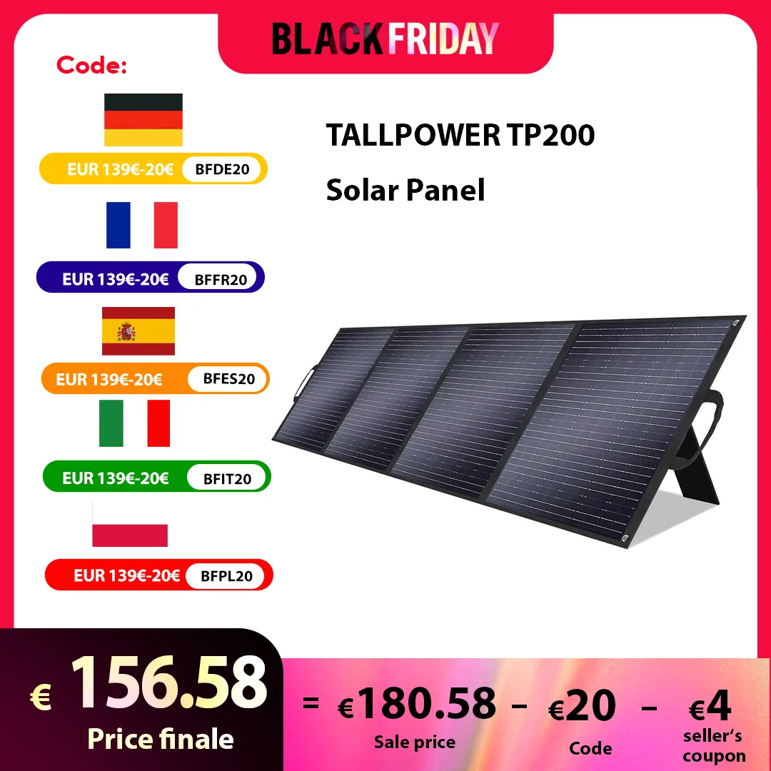 TALLPOWER TP200 200W Foldable Solar Panel  Portable Solar Charger, 24% Energy Conversion Efficiency For home, Outdoor Adventur