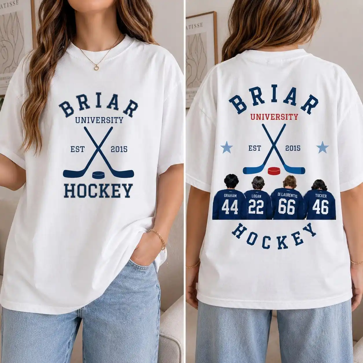 Briar University Hockey Shirt, Vintage College Hockey Tee, Front and Back Print T-Shirt, Ice Hockey Fan Gift, Unisex Graphic Tee