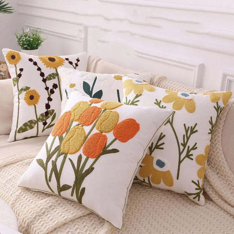 

Nordic Style Embroidery Sofa Pillow Cushion Bedroom Bed Pillowcover Decorative Backrest Flower Pillowcase