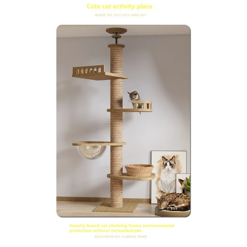 Cat Supplies Wooden Cats Tree House Cat Toys Kitten Climbing Scratching Tower Multifunction Pet Furniture Cat Climbing Frame