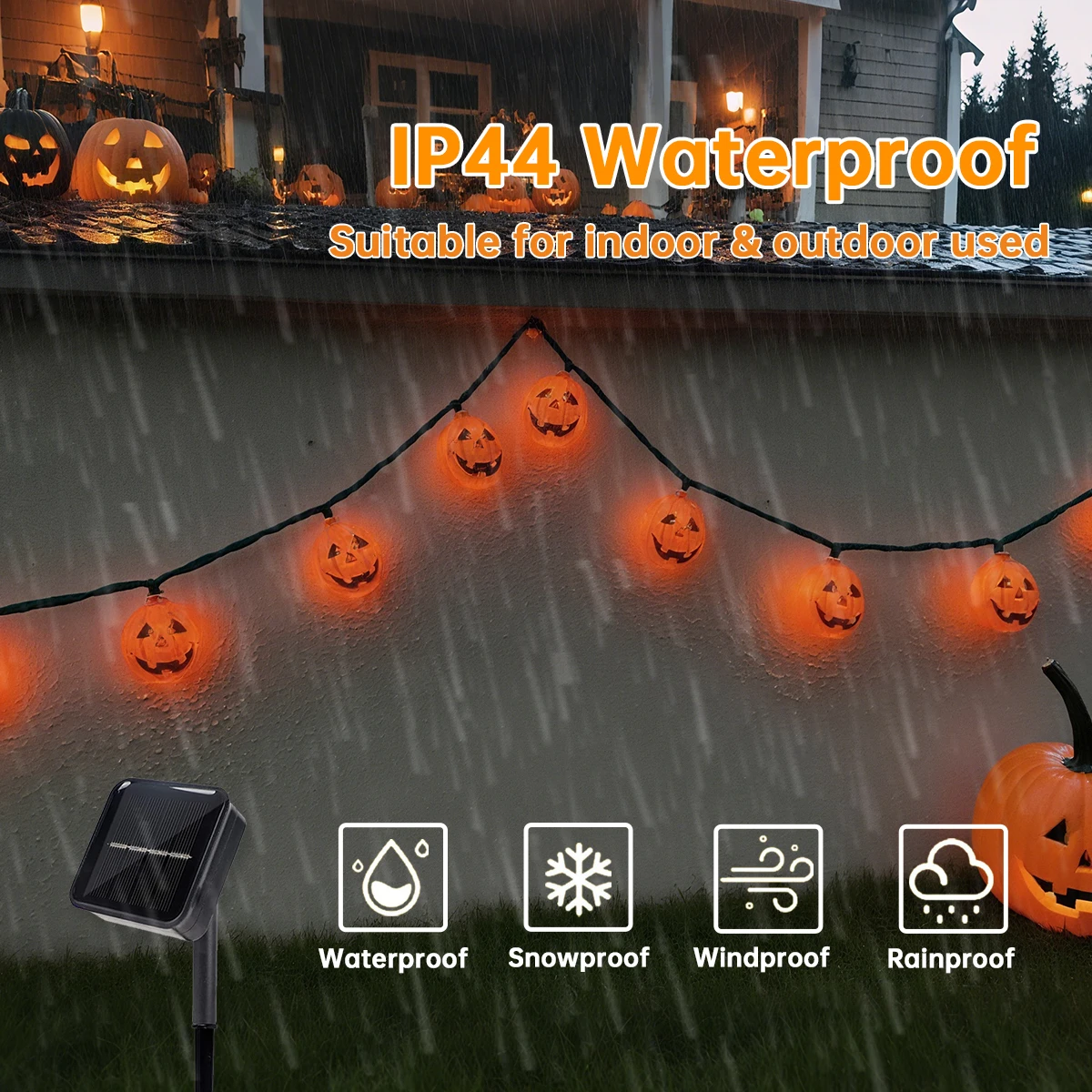 Pop 1pc 5m 20LED Halloween Horrile Flat Pumpkin Solar String Light Outdoor Garden Waterproof Lamp For Home Patio Tree Festival D