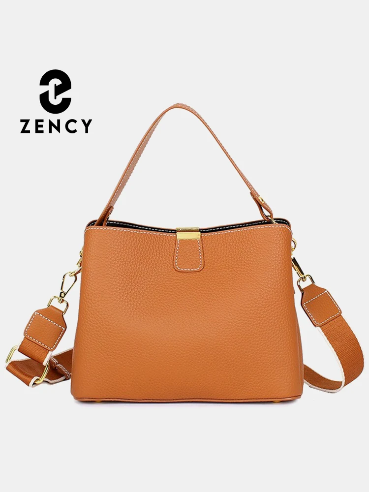 

Zency New Genuine Leather Shopper Shoulder Bag Large Capacity Bucket Handbag Simple High Quality Women Crossbody Bag Three Layer