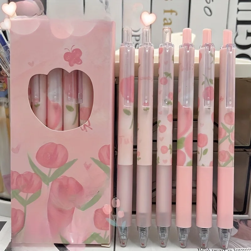 6 Pack Cute Click Pens, 0.5mm Ink, Office School Supplies, Christmas New Year Valentine's Day Gifts, Neutral Design