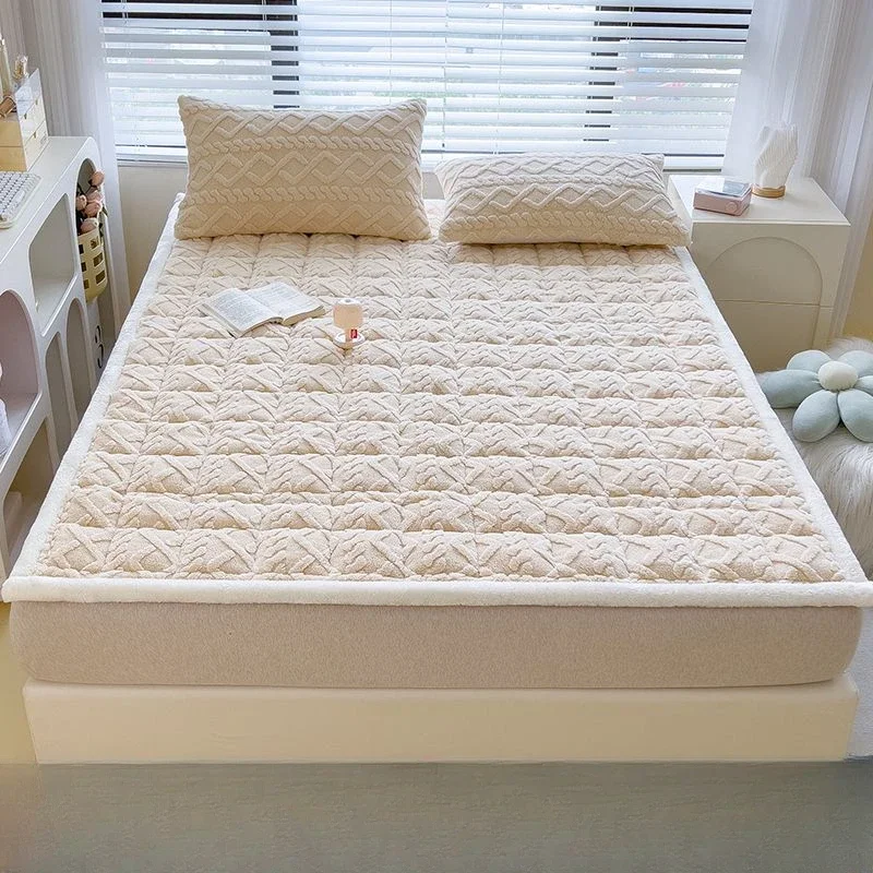 Warm Thicken Flannel Mattress Toppers Home Dormitory Soft Foldable Queen Bed Sheet Quilted Thin Tatami Mat Mattress Cover