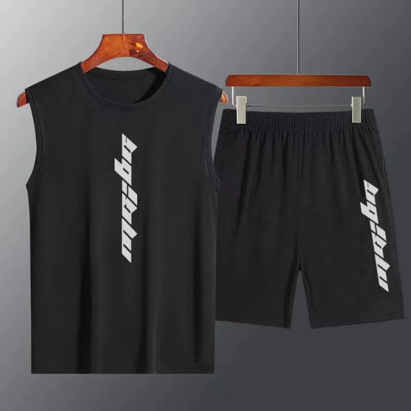 

2025 Summer Men's Fashion Loose Breathable Vest Set T-Shirt + High Quality Polyester Jogging Men's Sportswear and Fitness Set