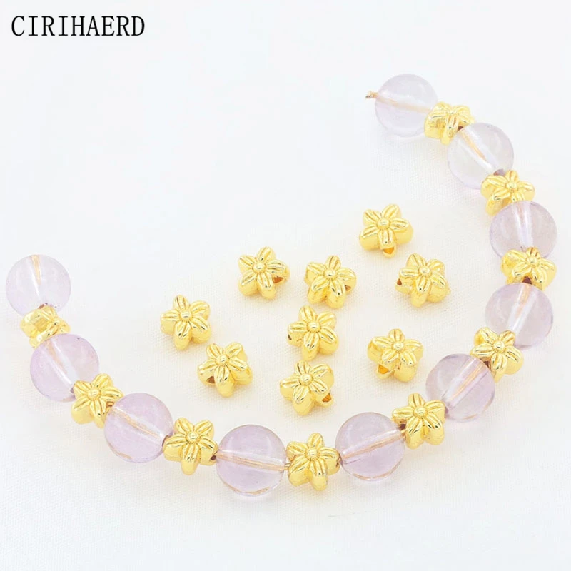 

18K Gold Plated Brass Metal Spacer Bead Flower Beads For Necklace Jewelry Decorative Supplies Bracelet Making Accessories Beads