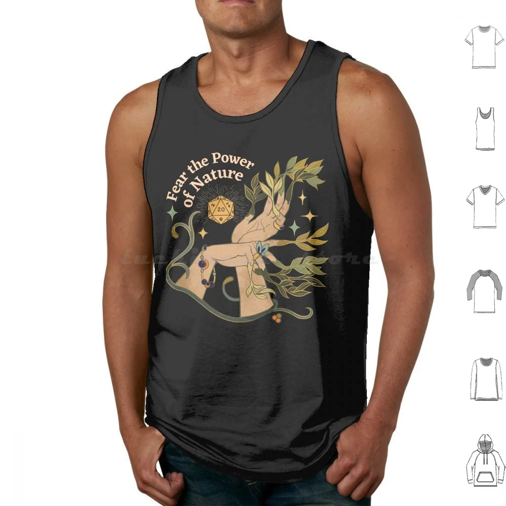 Nature Druid , Dnd Dice , Botanical Hands And Stars : Fear The Power Of Nature Tank Tops Vest Sleeveless Druid Circle Of The