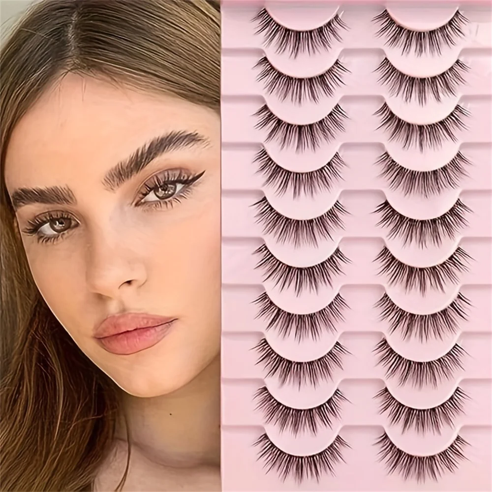 10 pairs Natural Look 3D False Eyelashes with Soft, Thick 14mm Lashes and Clear Band