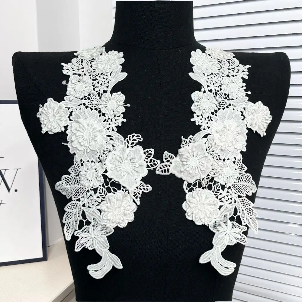 

Fashion 3D Floral Appliques Handmade White Embroidery Appliques Mesh Embroidery Flower Decorations Patches DIY Decoration