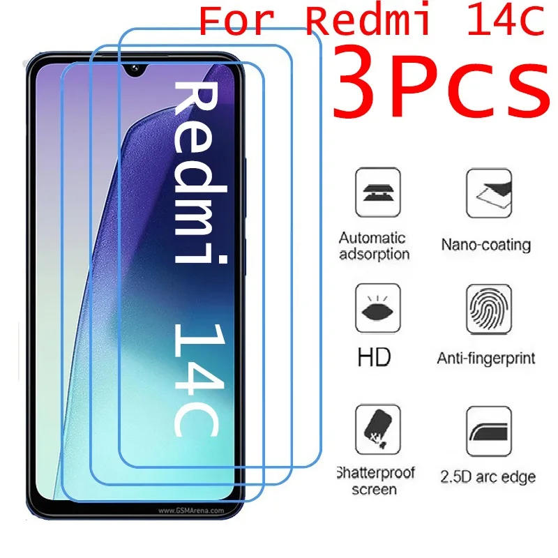 3 Stück gehärtetes Glas für Xiaomi Redmi 14C Displayschutzfolie