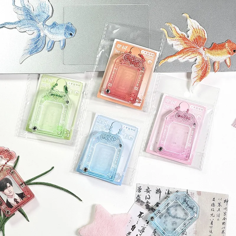 Porta carte amuleto per Kpop Custodia fotografica magnetica in acrilico da 1 pollice per carta d'identità per studenti Glitter Star Charm Clip Decor Kawaii giapponese