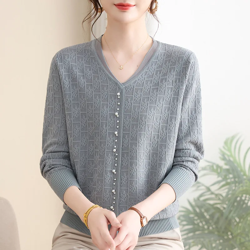 

Женский легкий пуловер, топы, новая рубашка с v-образным вырезом и длинными рукавами, весенне-осенняя вязаная женская одежда, свитера Pull Femme, трикотаж, джемпер