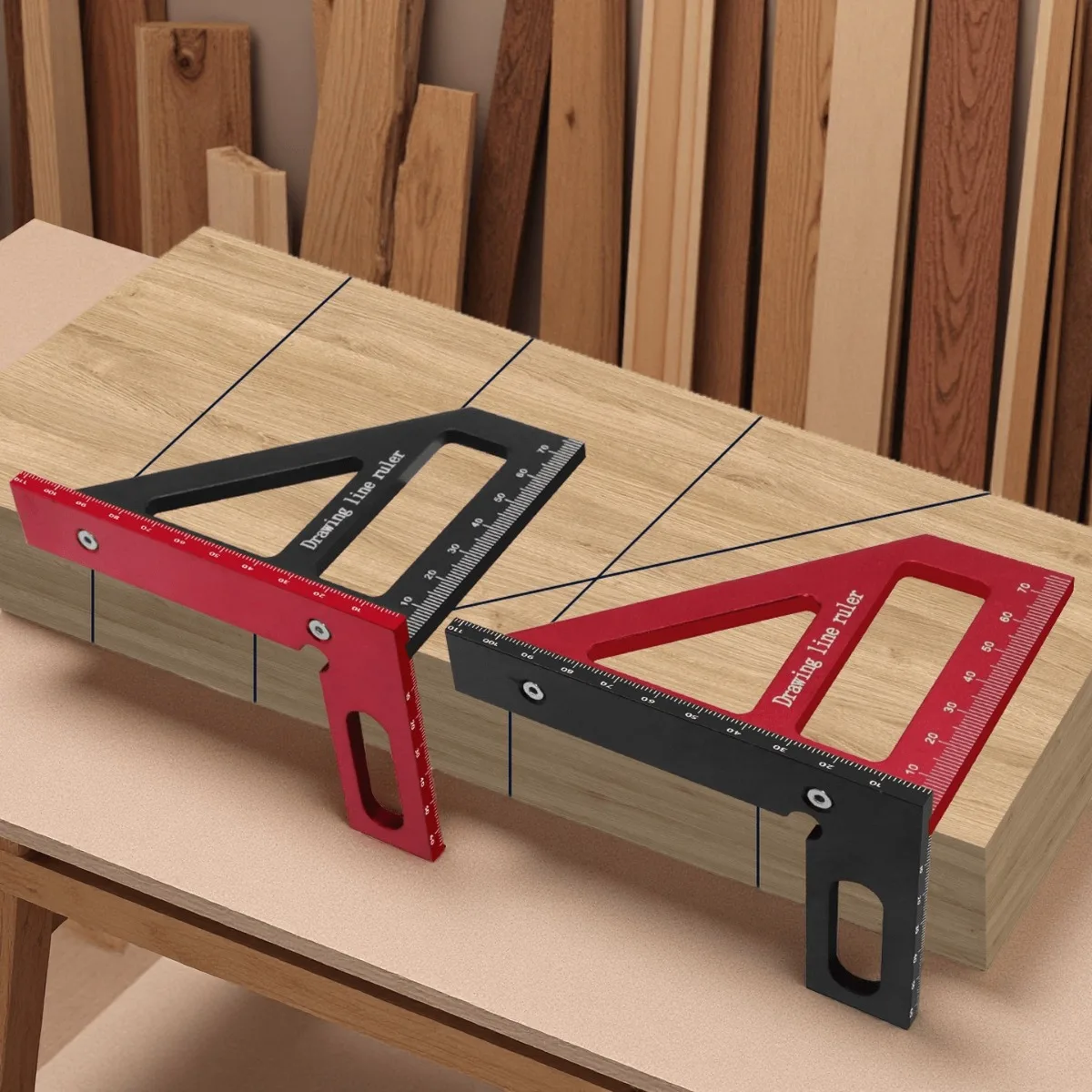 Woodworking Square Protractor Aluminum Alloy Scribing Ruler Miter, Precision 3D Multi Angle 45/90 Degree Layout Measuring Tool