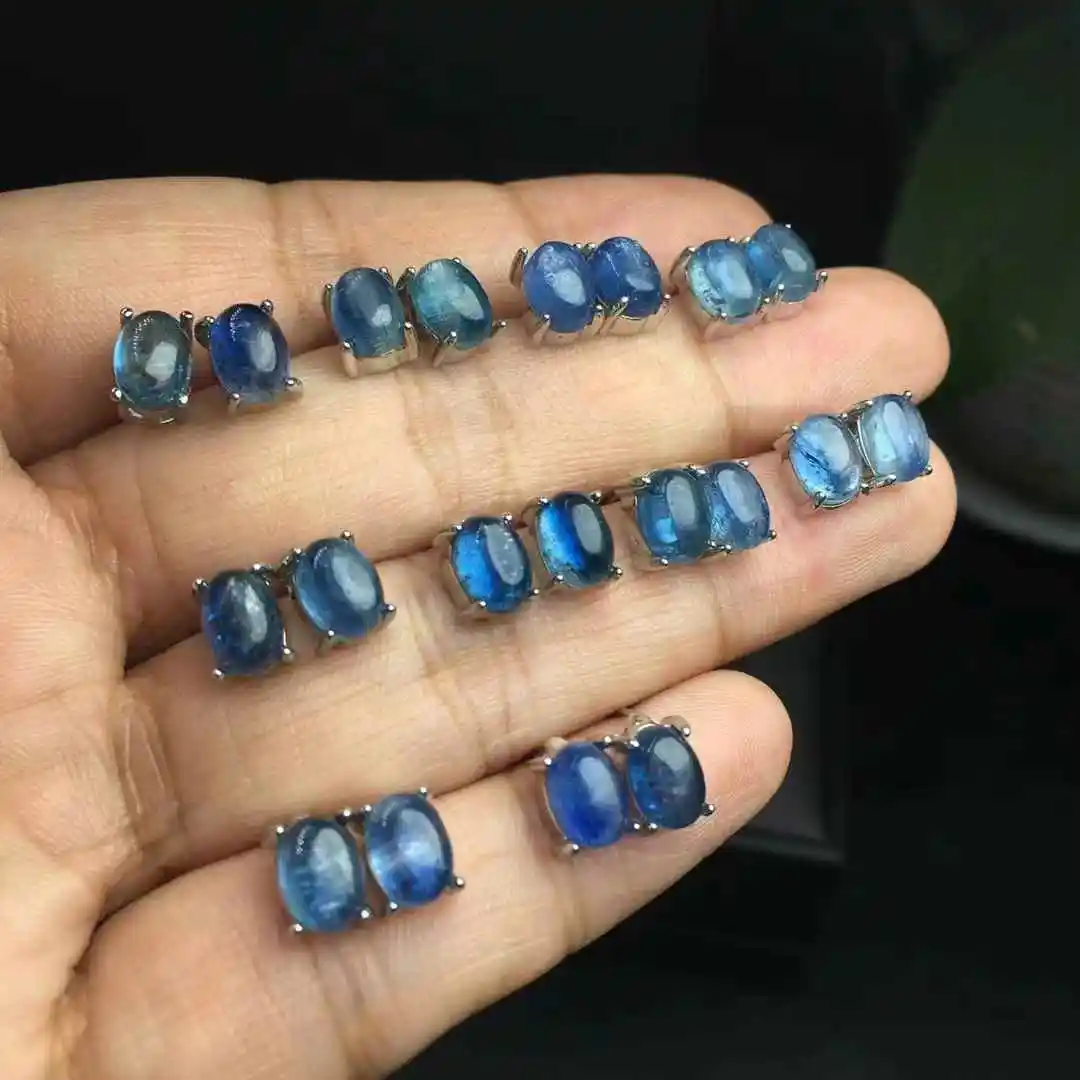 Unit One Pair Natural Blue Kyanite Gemstone Crystal Earrings With 925Silver