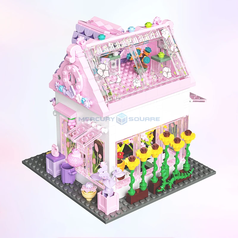 Pink Cottage MOC 33223 Cozy Cabin House Bungalow Architecture Bricks Flower Room Model Building Blocks Gift Ideas Toy Kids Girls