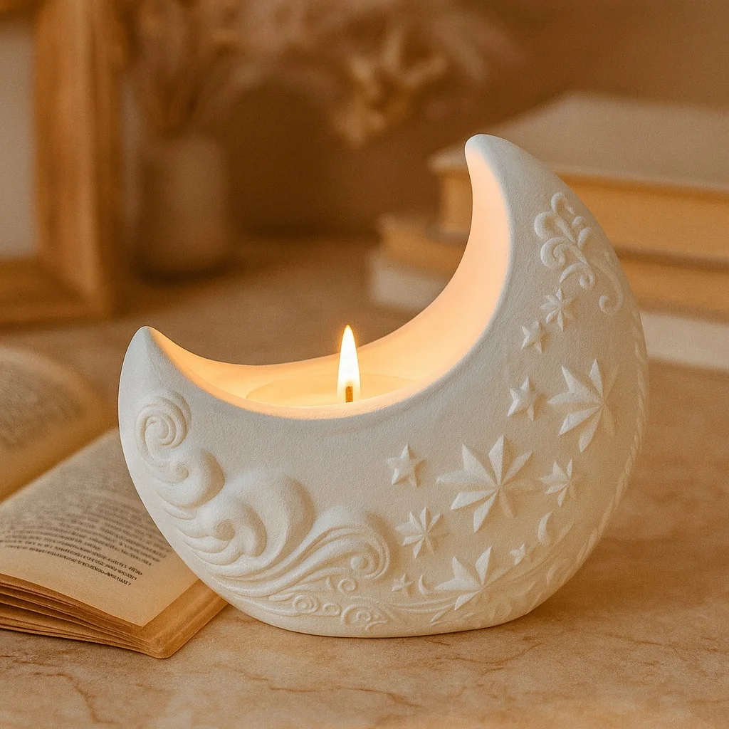 3D Relief Mond Gips-Harzform DIY Kerzenhalter Seifenherstellung Beton-Gießform Dekorationsform Romantische Atmosphäre