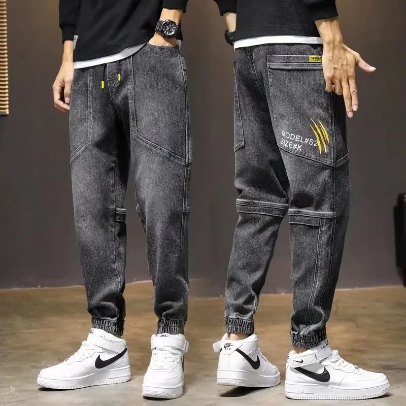 

New Fashion in Spring 2024 Thickened Overalls Nine-cent Jeans Men's Spring Leisure Elastic Loose Harlan Pants Men Cowboy Pants