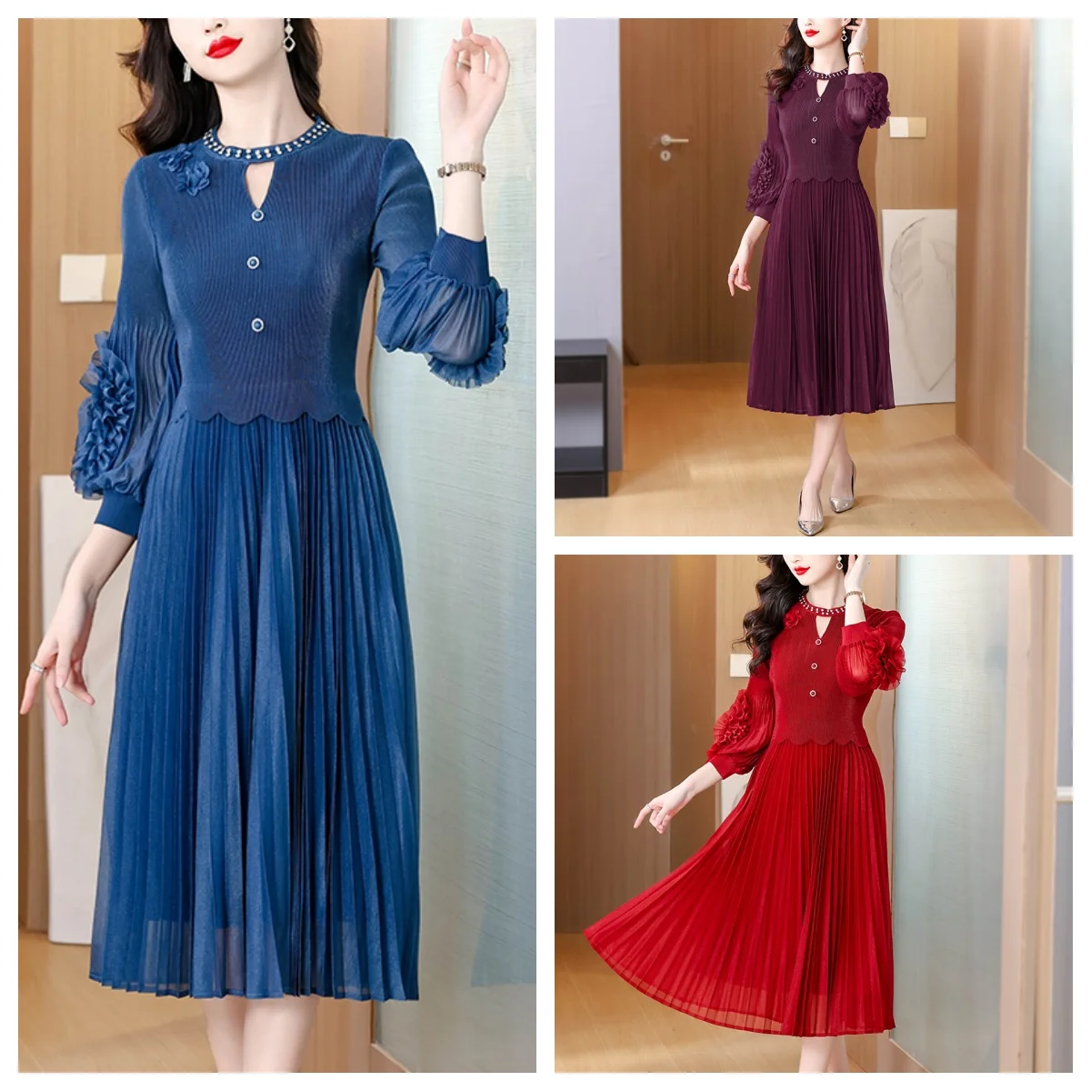 

Новинка осени: Модное стройнящее платье с объемной вышивкой, скрывающее живот, для повседневной носки, с завышенной талией, из полиэстера, с длинными рукавами