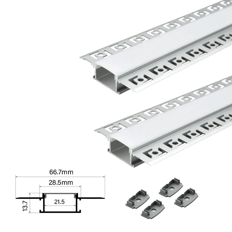 

Flat Recessed Drywall Aluminum Profile 66.7x13.7mm Led Channel Strip Lighting Gypsum Ceiling Wall Linear Lamp