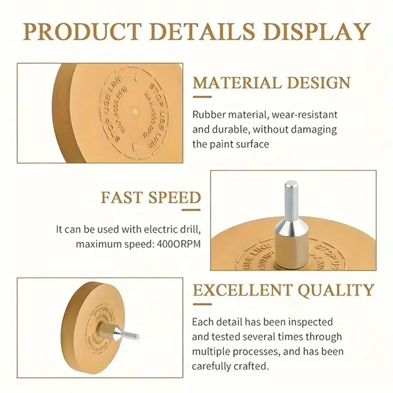 HLZS-Vinyl Tapes Sticker Remover 3.5 Inch Decal Remove Tool Eraser For Pinstripe Removal For Drill Rubber Wheel